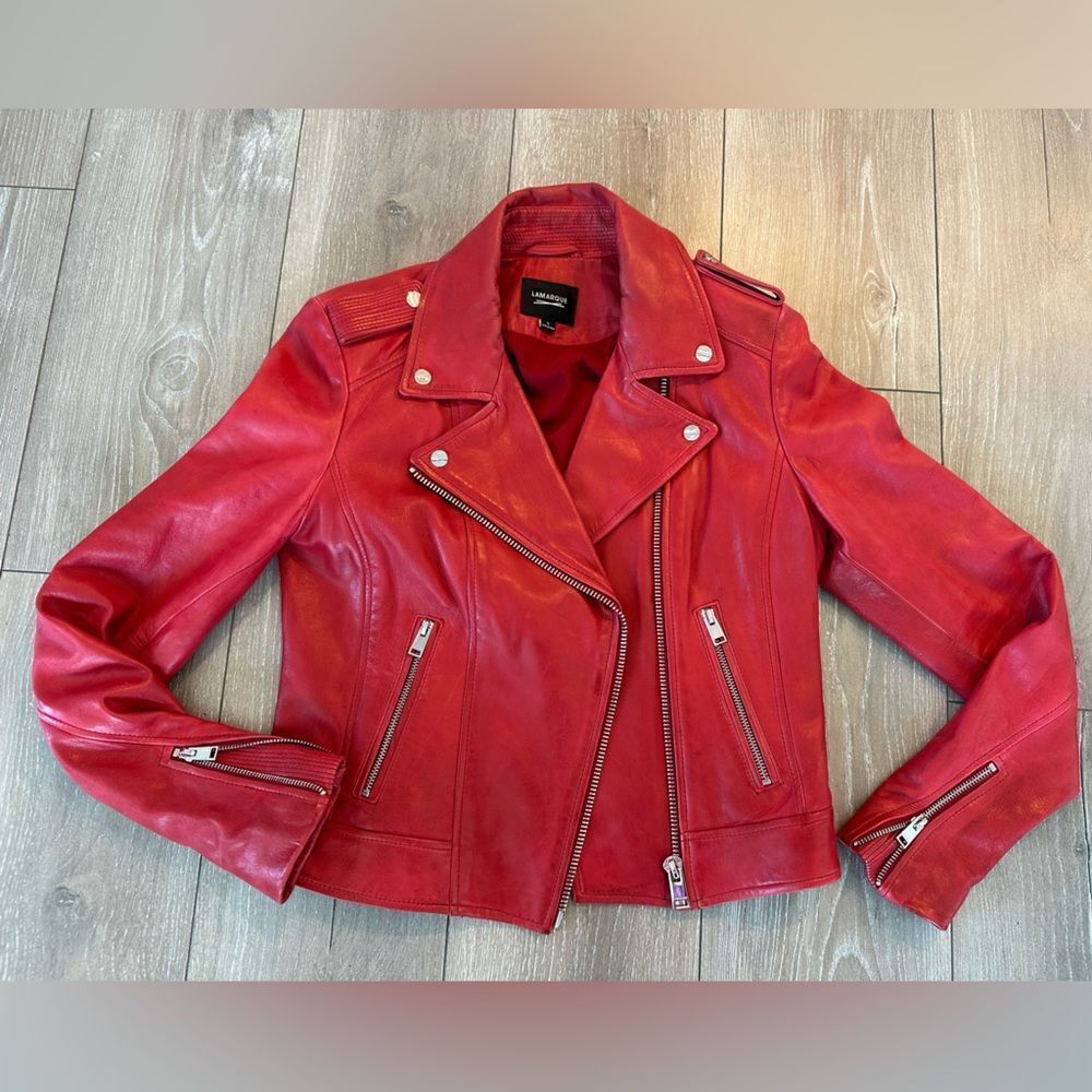 DONNA ICONIC LEATHER BIKER JACKET | RED - Picture 3 of 3